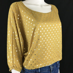 Dolman Sleeve Oversiz Yellow Gold Polka Dot Blouse